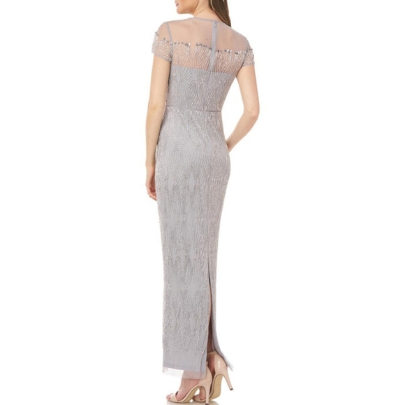 Gray Flutter Sleeve Prom Gown - Picture 4 of 6